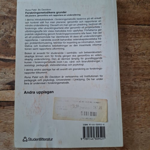 Forskingsmetodikens grunder av Runa Patel, Bo Davidson, 1987