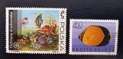 Lot of 2 CTO stamps of Poland-fish