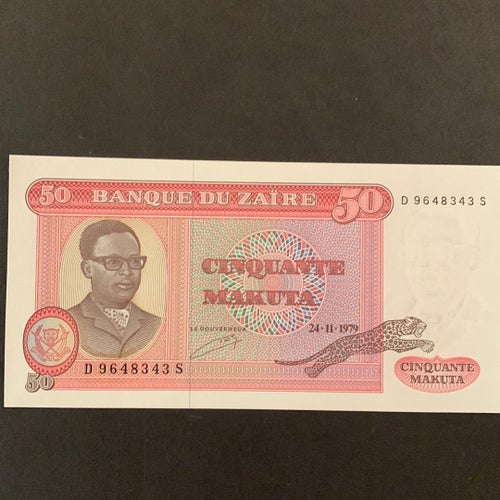 50 Makuta sedel från Zaire 1979 UNC