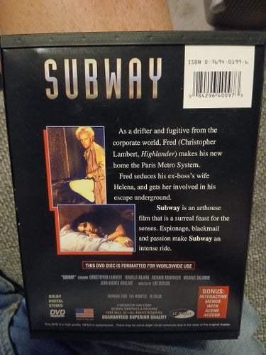 Subway (DVD snapcase) med Christopher Lambert och Isabelle Adjani