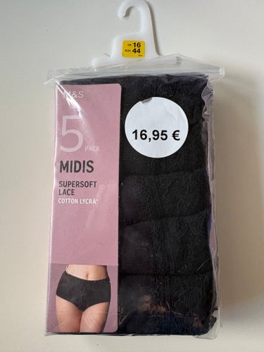 Helt nya! M&S 5-pack Midis Supersoft Lace Trosor Svarta Strl 44
