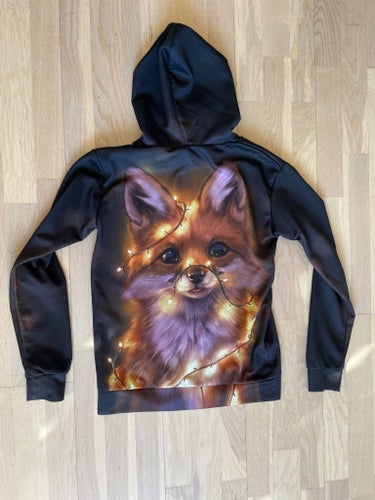Munkjacka hoodie med räv och ljusslinga i storlek S