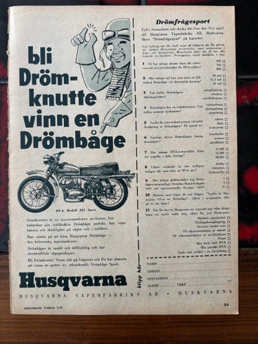 Husqvarna Drömbåge 281 sport 1954 annons