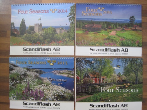 4 st Kalender-Four Seasons. Åren 2014-2017. Bilder av svenska landskap. Samlare.