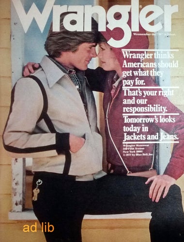 WRANGLER MENSWEAR, REKLAM TIDNINGSANNONS 1977