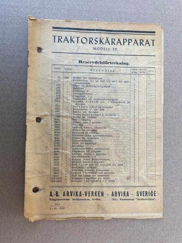 Litet häfte Traktorskärapparat Modell TE