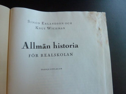 ALLMÄN HISTORIA FÖR REALSKOLAN, 1954, BOK, BÖCKER