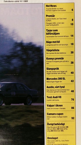Teknikens Värld nr 11 1989: Mercedes 300 SL, Audi V8, Peugeot 405 MI 16X4