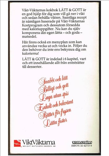 VIKT-VÄKTARNAS Lätt & Gott Menyplan och receptsamling med kaloriuppgifter (1988)