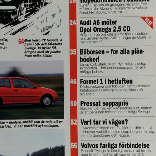 Teknikens Värld nr 20 1994: Opel Omega 2,5 V6, Audi A6 2,6, Volvo PV, VW Polo