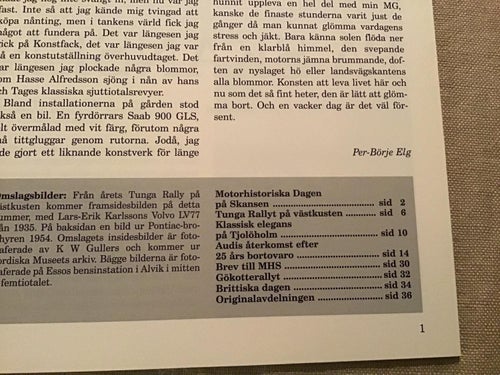 MOTORHISTORISKT MAGASIN NR 4 1999 SKANSEN,TJOLÖHOLM,AUDI ÅTERKOMST,GÖKOTTERALLYT