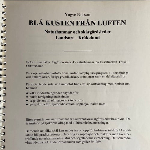Naturhamnar: BLÅ KUSTEN FRÅN LUFTEN av Yngve Nilsson, 1989