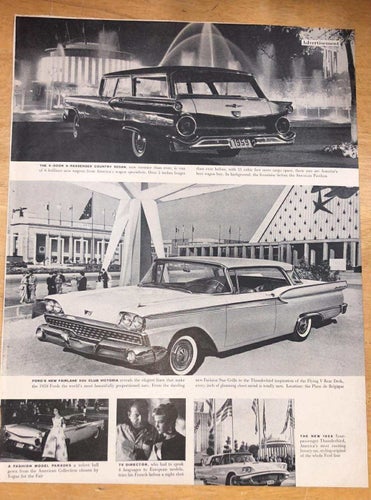 Tidningsutdrag Bryssel Världsutställning 1958 Visning av nya Ford 1959