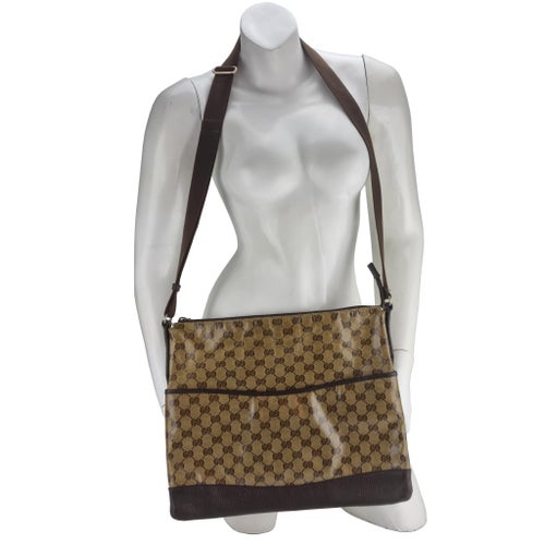 ÄKTA Gucci Brun Monogram axelremsväska Crossbody Unisex Läder