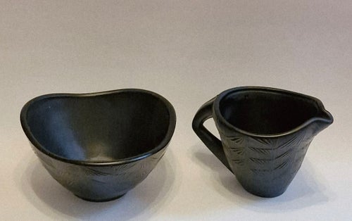 Åfors, sockerskål & gräddkanna, 2 delar, svart glas