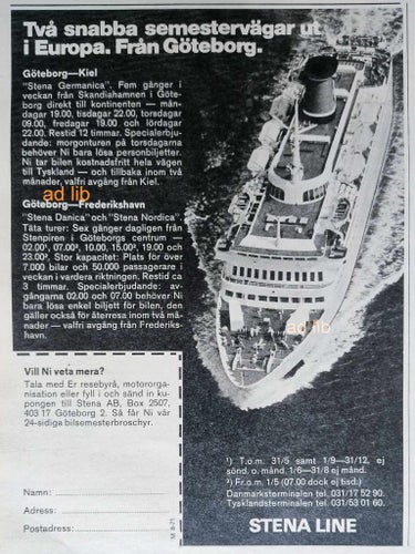 STENA LINE, REKLAM TIDNINGSANNONS 1971