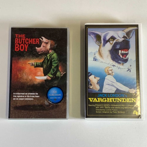 VHS Filmer VHS Film 4st The Butcher Boy Varghunden Amazonia Code KGB