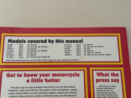 Honda XL/XR80, 100, 125, 185 & 200 2-ventilsmodeller Ägarverkstadshandbok