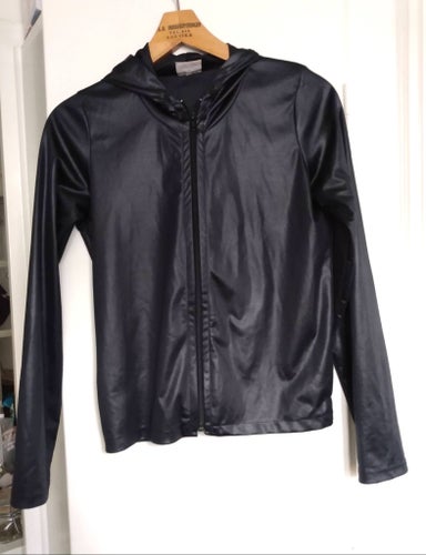 Vintage Rocky Svart blank jacka med luva dragkedja, small