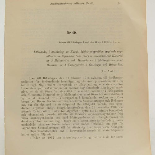 Jordbruksutskottets utlåtande nr 69. ...militieboställena Honeröd nr 2 Hålegårde