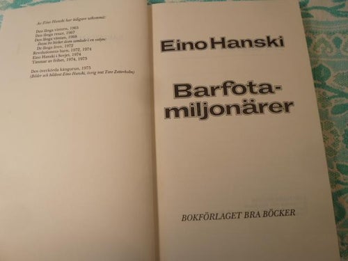 BARFOTAMILJONÄRER, E. HANSKI, 1978,  BÖCKER