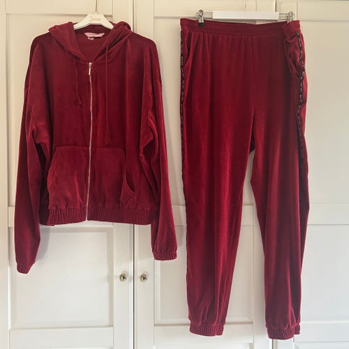 Hunkemöller Mörkröd Träningsoverall velour 2XL