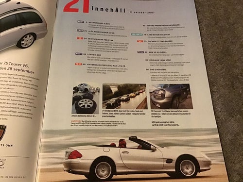 TEKNIKENS VÄRLD NR 21 2001 MERCEDES SL,MERCEDES C 230,SAAB 93 AERO,SUBARU IMPREZ