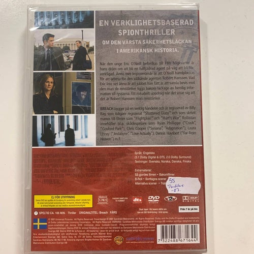 BREACH. DVD THRILLER -07. BYGGER PÅ VERKLIG HÄNDELSE. INPLASTAD