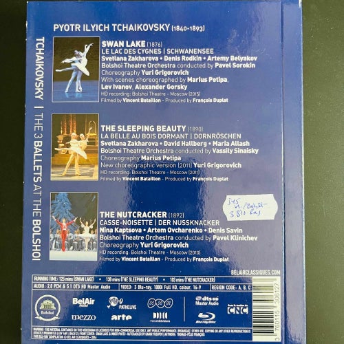 TCHAIKOVSKY. THE 3 BALLETS AT THE BOLSHOI...3-BLU-RAY BOX KLASSISKT / BALETT