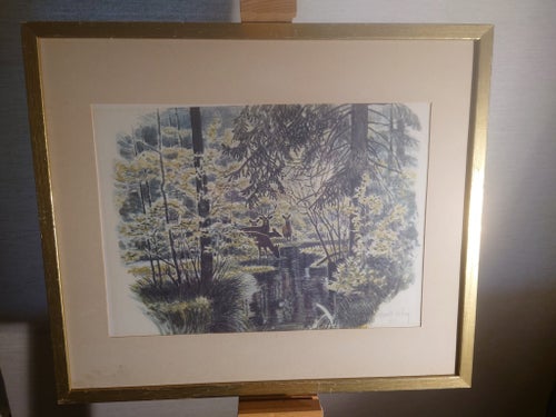 HARALD WIBERG-1975. TRYCK, MÅTT I GLASAD RAM 47 x 40 CM.