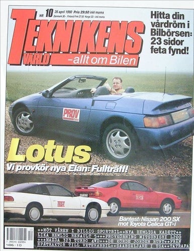 TEKNIKENS VÄRLD 1990/10.Lotus Elan.Mazda 323.Volvo 740.Tatra.Epa.Toyota Celica