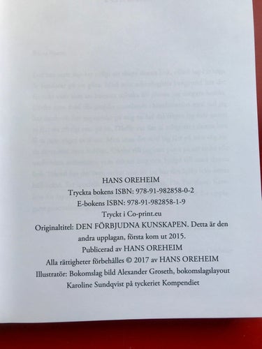 DEN FÖRBJUDNA KUNSKAPEN Hans Oreheim 2017