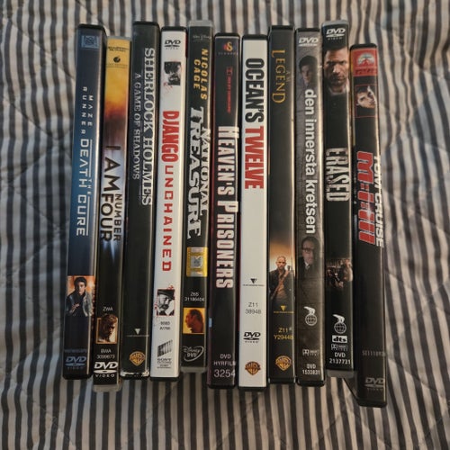 DVD-filmer: Maze Runner, I Am Number Four, Sherlock Holmes, Django Unchained,