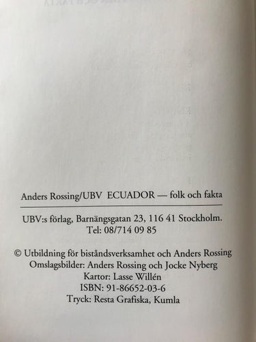 ECUADOR FOLK OCH FAKTA Anders Rossing 1990