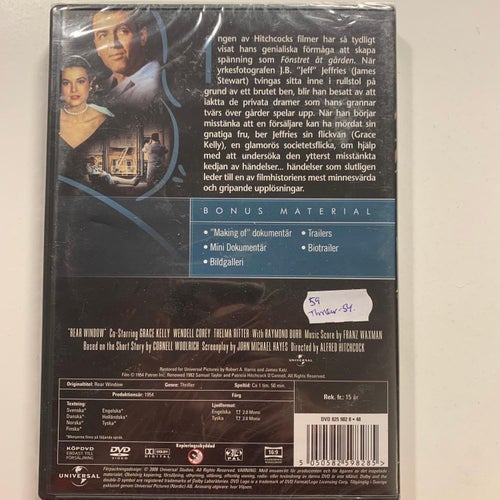 FÖNSTRET ÅT GÅRDEN.HITCHCOCK GULD. DVD THRILLER -54. INPLASTAD