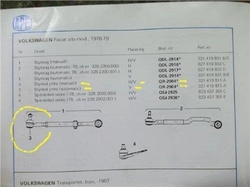 Ny Yttre styrled. VW Passat. 1978-79 # QR-2904
