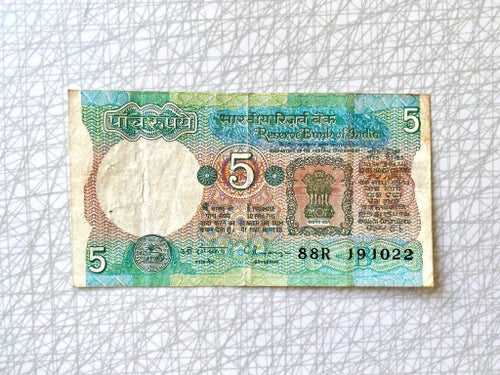 Indien - 5 Rupee sedel - 1990:talet