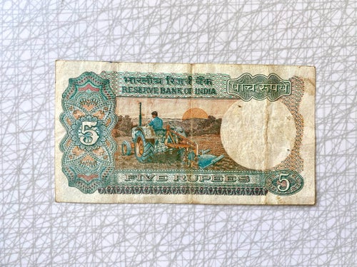 Indien - 5 Rupee sedel - 1990:talet