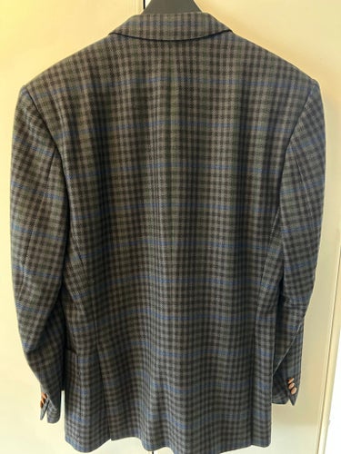Vintage Hugo Boss grå, blå, grön kashmirkavaj storlek 48