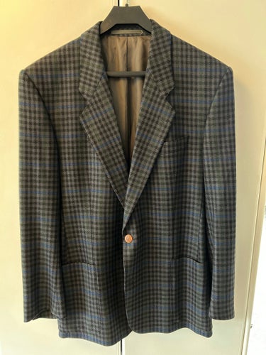 Vintage Hugo Boss grå, blå, grön kashmirkavaj storlek 48