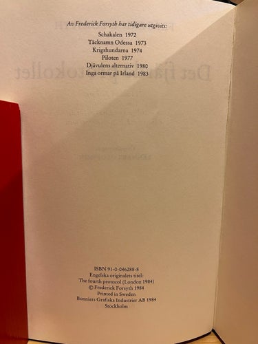 Det fjärde protokollet Frederick Forsyth, bok