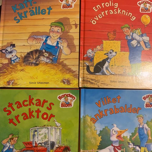 BARNBÖCKER: Samling av FYRA Bonden Blom böcker av Steve Smallman.