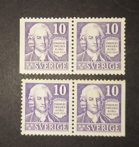Emanuel Swedenborg 1938 10 öre F: 259 BC + CB, 2 Par Postfriskt **
