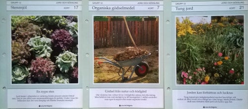 TRÄDGÅRDSTIPS: JORD och GÖDSLING. 11 kort med fyra sidor i varje kort