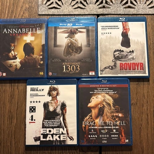 5 Blu-ray-filmer: Annabelle Creation, Apartment 1303, Rovdyr, Eden Lake, Drag