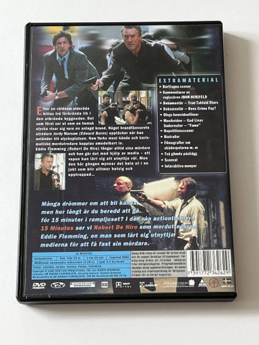 15 minutes (Robert De Niro & Edward Burns, 2000). Beg. DVD