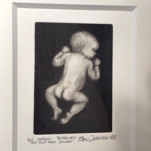 Sten Johnson - Mezzotint -"Björnen Sover" Litografi 41/60 -82