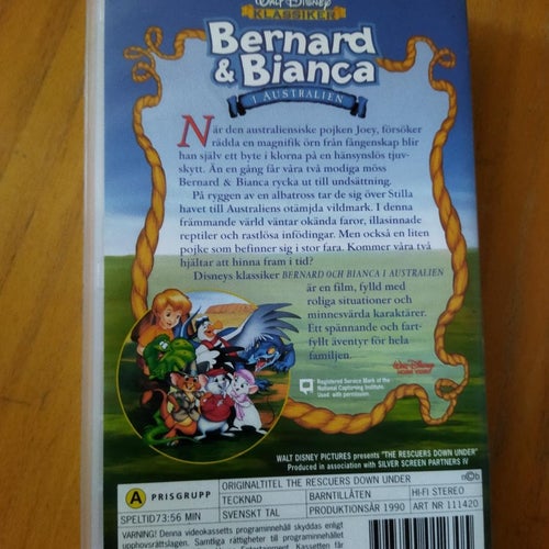 Walt Disney klassiker Bernard & Bianca i Australien. VHS