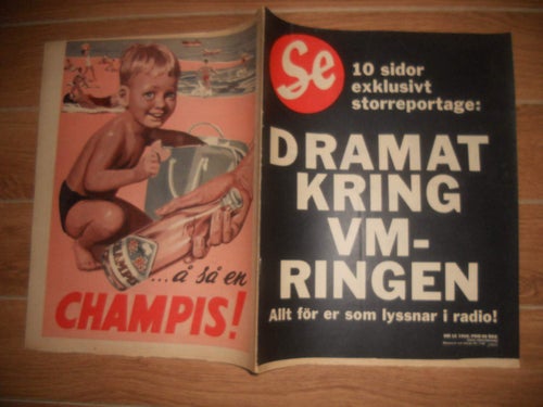 Se nr25 1960 Ingemar Johansson, Champis annons, Scarlatti Ferrari formel 1