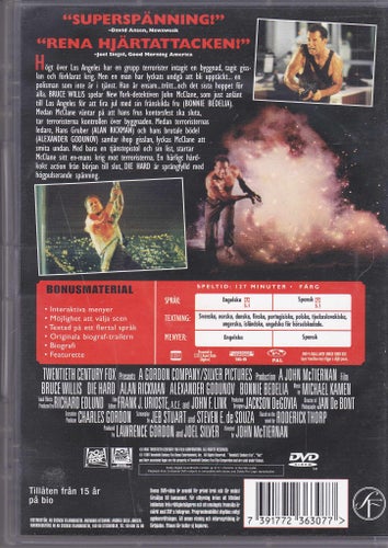DVD / Die Hard / Bruce Willis, Alan Rickman, Bonnie Bedelia / Nära nyskick